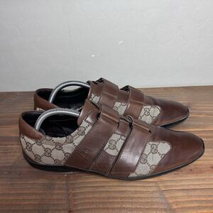 GUCCI Sneakers Shoes Men's 8.5 GG Guccissima Leather Low Top CANVA Made in Italy